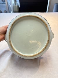 A Chinese famille rose blue-ground tureen, cover and stand, Qianlong