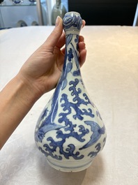 A Chinese blue and white 'winged dragon' garlic-mouth vase, Wanli