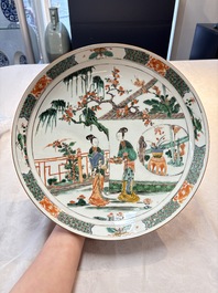 A Chinese famille verte 'ladies in a garden' dish, Kangxi