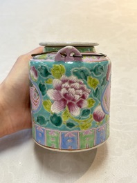 A Chinese famille rose turquoise-ground teapot for the Straits or Peranakan market, Zhong Hua Min Guo 中華民國 mark, Republic.