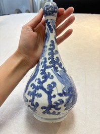 A Chinese blue and white 'winged dragon' garlic-mouth vase, Wanli