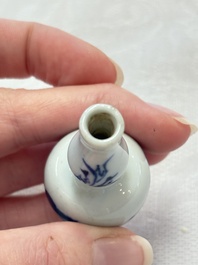 Ten Chinese blue and white miniature vases with figural and floral design, Kangxi