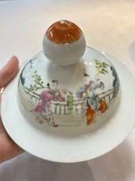 A Chinese famille rose 'lady and boys' vase and cover, Qianlong mark, Republic