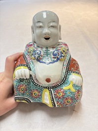 A Chinese famille rose Milefo Buddha and a white-glazed Milefo Buddha, 19th C.