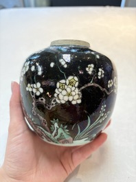 A Chinese famille noire 'prunus blossom' jar and a famille verte 'flying horses' jar, 19th C.