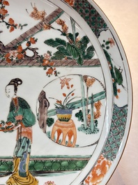 A Chinese famille verte 'ladies in a garden' dish, Kangxi