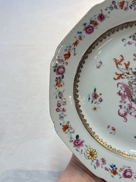 A pair of Chinese famille rose armorial plates with the arms of Mills impaling Hatch for the English market, Qianlong, ca. 1745