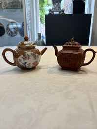 A Chinese famille rose capucin-brown-ground teapot and a Yixing stoneware teapot, Kangxi/Qianlong