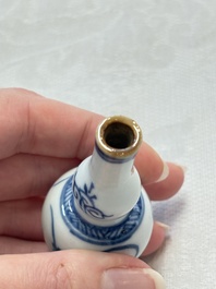 Ten Chinese blue and white miniature vases with figural and floral design, Kangxi