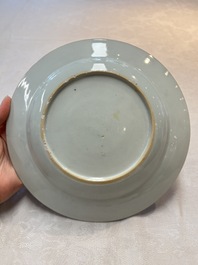Three Chinese famille rose plates with figures and birds, Yongzheng/Qianlong