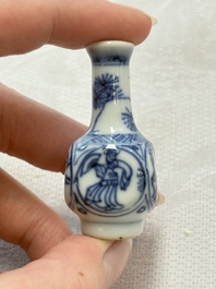 Ten Chinese blue and white miniature vases with figural and floral design, Kangxi
