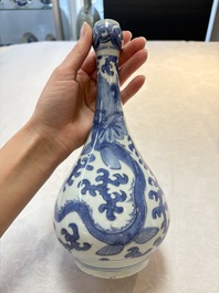 A Chinese blue and white 'winged dragon' garlic-mouth vase, Wanli