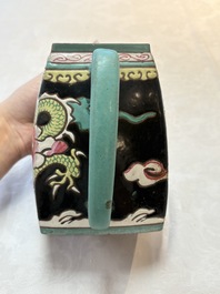 A Chinese enamelled Yixing stoneware 'dragon' teapot, 18/19th C.