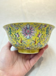 A pair of Chinese famille rose 'flower scroll' bowls, Jiaqing mark and of the period