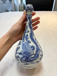 A Chinese blue and white 'winged dragon' garlic-mouth vase, Wanli