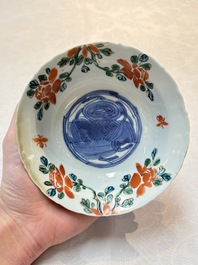 A rare Chinese iron-red and green-enamelled blue and white 'klapmuts' bowl, Wanli/late Ming
