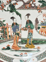 A Chinese famille verte 'ladies in a garden' dish, Kangxi