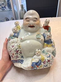A Chinese famille rose Milefo Buddha, a famille verte jar, and a conical bowl, Zhu Mao Ji 朱茂記造 mark, 19/20th C.