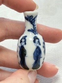 Ten Chinese blue and white miniature vases with figural and floral design, Kangxi