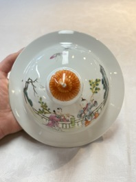 A Chinese famille rose 'lady and boys' vase and cover, Qianlong mark, Republic