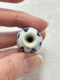 Ten Chinese blue and white miniature vases with figural and floral design, Kangxi