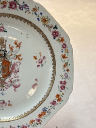 A pair of Chinese famille rose armorial plates with the arms of Mills impaling Hatch for the English market, Qianlong, ca. 1745
