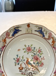 A Chinese famille rose armorial soup plate with the arms of Drake for the English market, Qianlong, ca. 1750