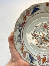 A Chinese famille rose armorial soup plate with the arms of Drake for the English market, Qianlong, ca. 1750