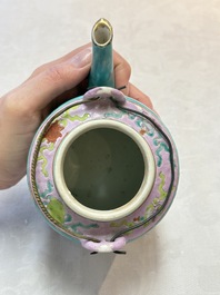 A Chinese famille rose turquoise-ground teapot for the Straits or Peranakan market, Zhong Hua Min Guo 中華民國 mark, Republic.
