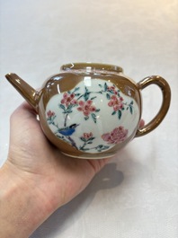 A Chinese famille rose capucin-brown-ground teapot and a Yixing stoneware teapot, Kangxi/Qianlong