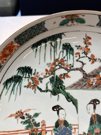 A Chinese famille verte 'ladies in a garden' dish, Kangxi