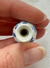Ten Chinese blue and white miniature vases with figural and floral design, Kangxi