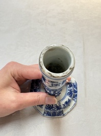 A pair of Chinese blue and white candlesticks with floral design, Kangxi