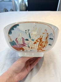A Chinese famille rose 'The judgement of Paris' punch bowl, Qianlong