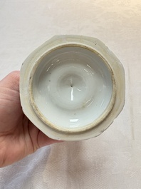 A pair of Chinese blue and white candlesticks with floral design, Kangxi