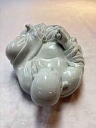 A Chinese famille rose Milefo Buddha and a white-glazed Milefo Buddha, 19th C.