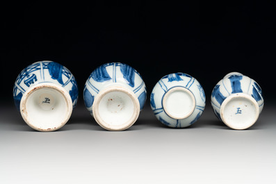 Four Chinese blue and white 'Long Eliza' miniature vases, Kangxi