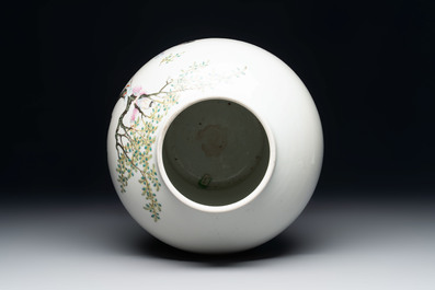 A Chinese famille rose 'lady and boys' vase and cover, Qianlong mark, Republic