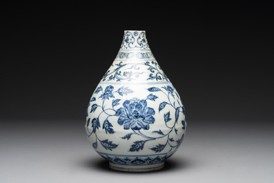 A Chinese blue and white 'yuhuchunping' vase with floral design, Ming