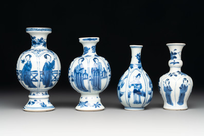 Four Chinese blue and white 'Long Eliza' miniature vases, Kangxi