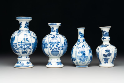 Four Chinese blue and white 'Long Eliza' miniature vases, Kangxi