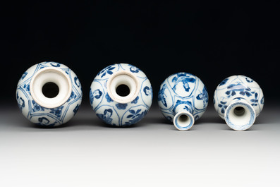 Four Chinese blue and white 'Long Eliza' miniature vases, Kangxi