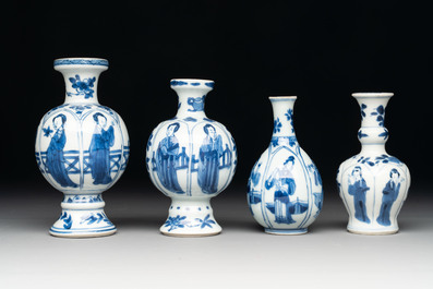 Four Chinese blue and white 'Long Eliza' miniature vases, Kangxi