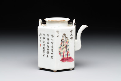 A Chinese famille rose 'Wu Shuang Pu' covered teapot and a qianjiang cai covered tea caddy, signed Lei Guangheng 雷光亨, 19th C.