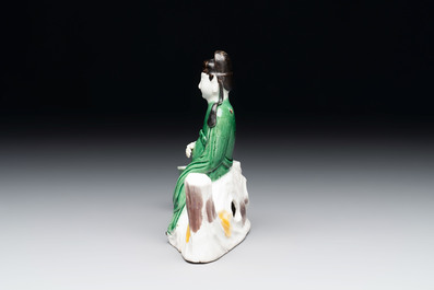 A Chinese verte biscuit 'scholar' brush rest, Kangxi