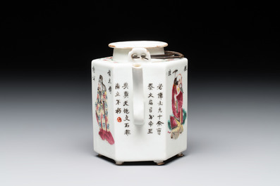 A Chinese famille rose 'Wu Shuang Pu' covered teapot and a qianjiang cai covered tea caddy, signed Lei Guangheng 雷光亨, 19th C.