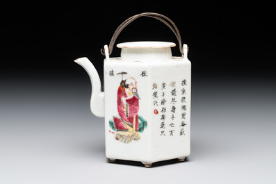 A Chinese famille rose 'Wu Shuang Pu' covered teapot and a qianjiang cai covered tea caddy, signed Lei Guangheng 雷光亨, 19th C.