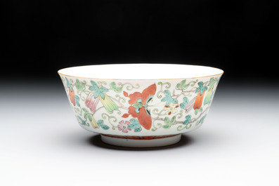 A Chinese famille rose 'butterflies and melons' bowl, Chenghua mark, 19th C.