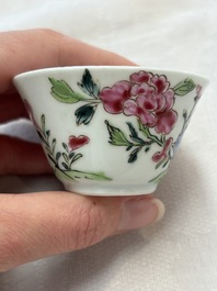 Seven Chinese famille rose cups and saucers, Yongzheng/Qianlong