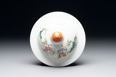 A Chinese famille rose 'lady and boys' vase and cover, Qianlong mark, Republic